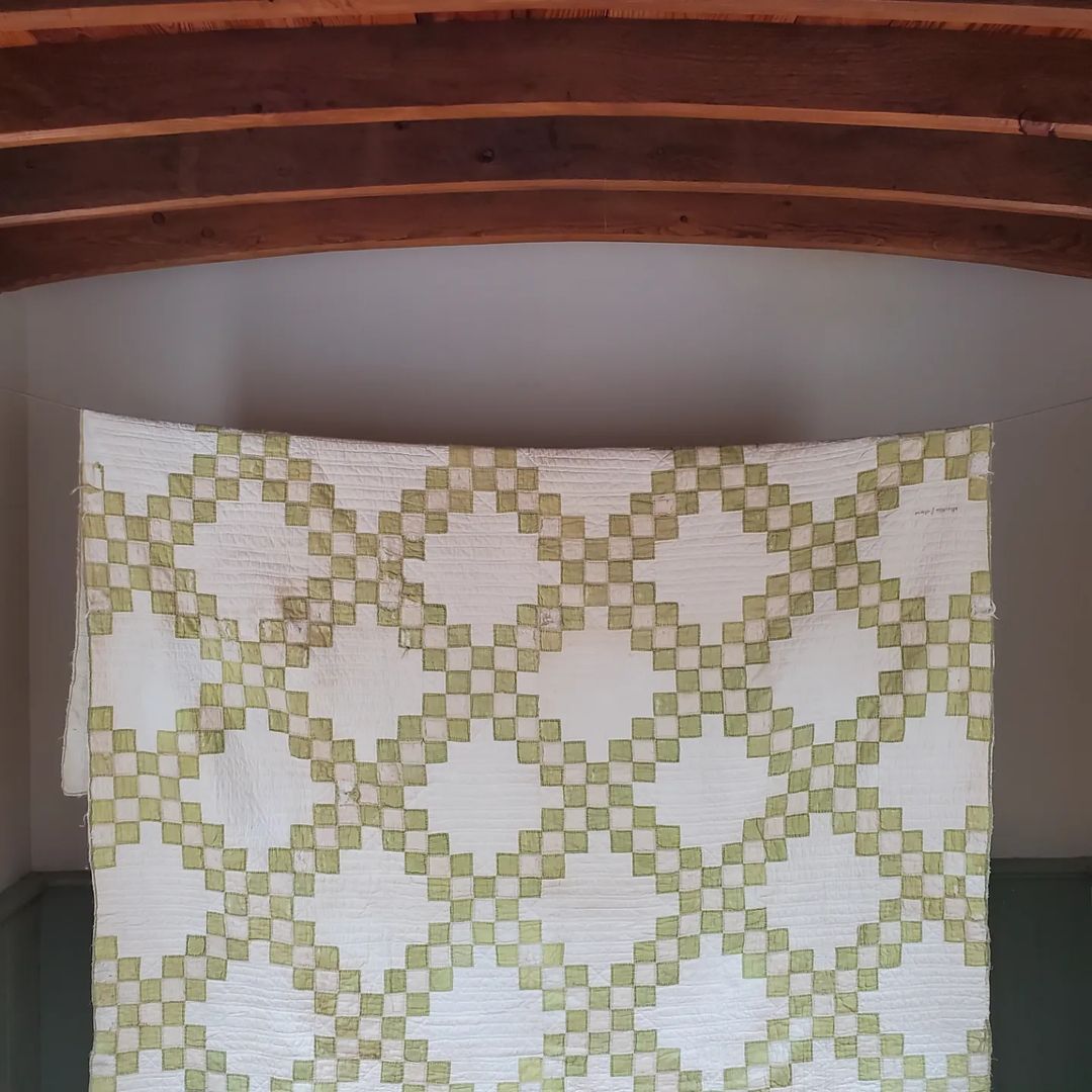 Green and Cream Irish Chain Quilt