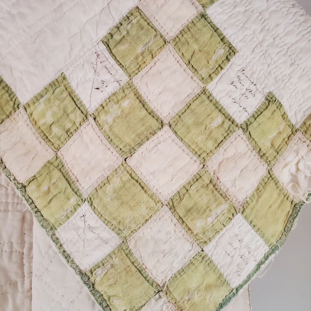 Green and Cream Irish Chain Quilt