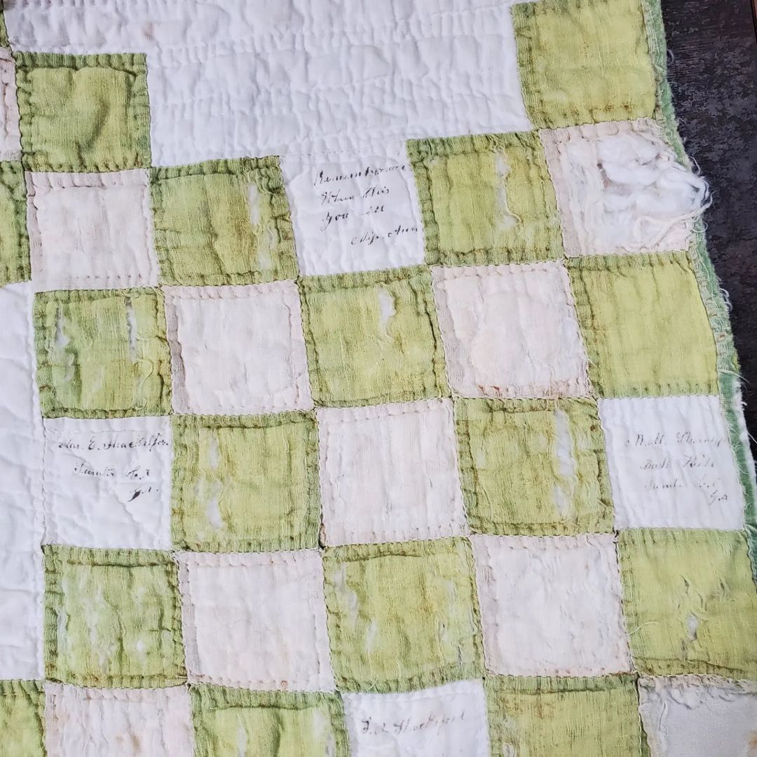 Green and Cream Irish Chain Quilt