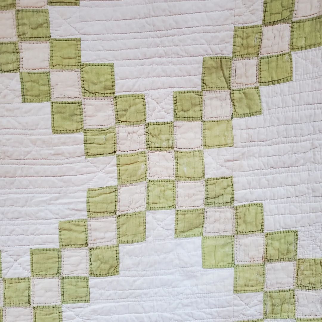 Green and Cream Irish Chain Quilt