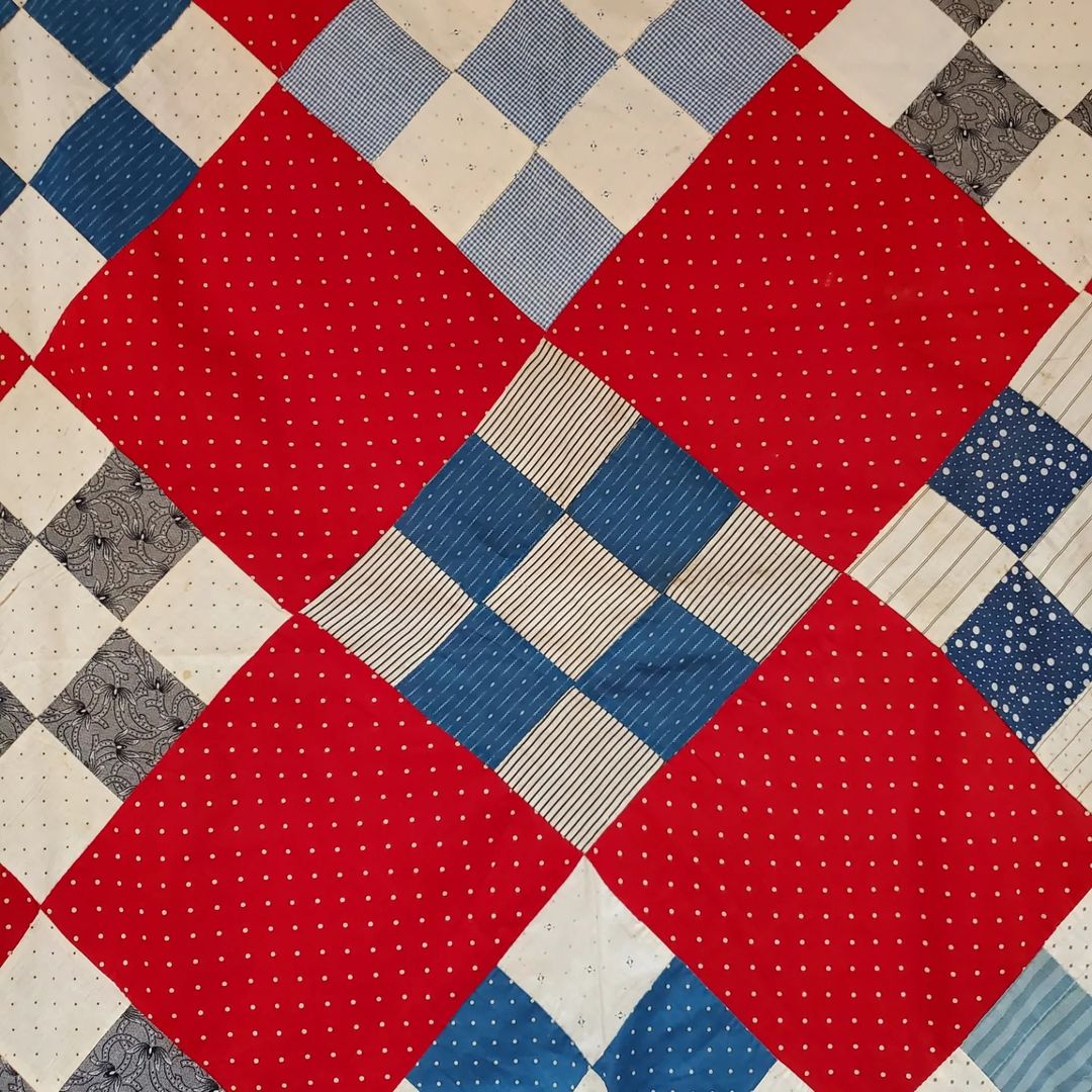 Red white and Indigo 9 Patch Quilt