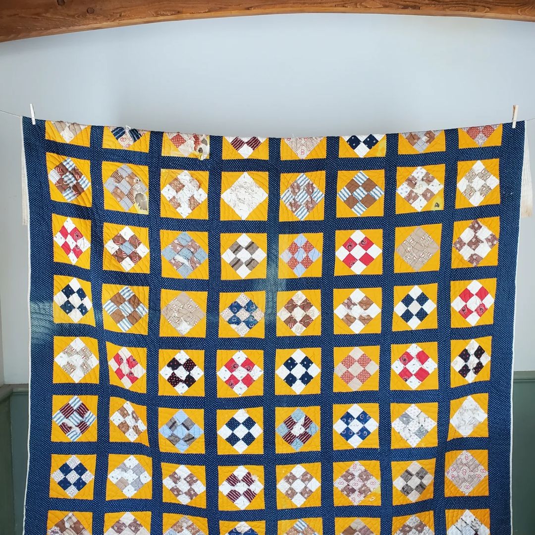 Indigo and Cheddar 9 Patch Quilt