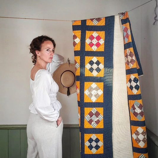 Indigo and Cheddar 9 Patch Quilt