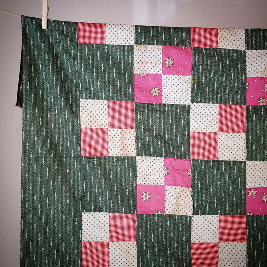 Green 4 Patch Quilt Top
