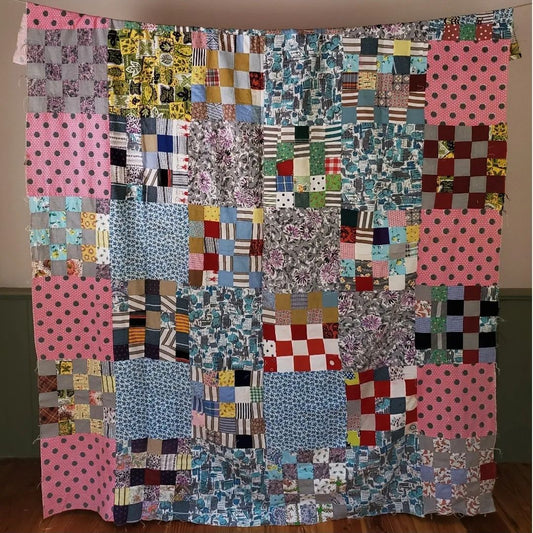 25 Patch Sack Cloth Quilt Top