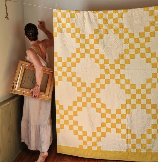 Vanilla and Yellow Irish Chain Quilt